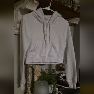 Hollister White Zip-Up Cropped Hoodie